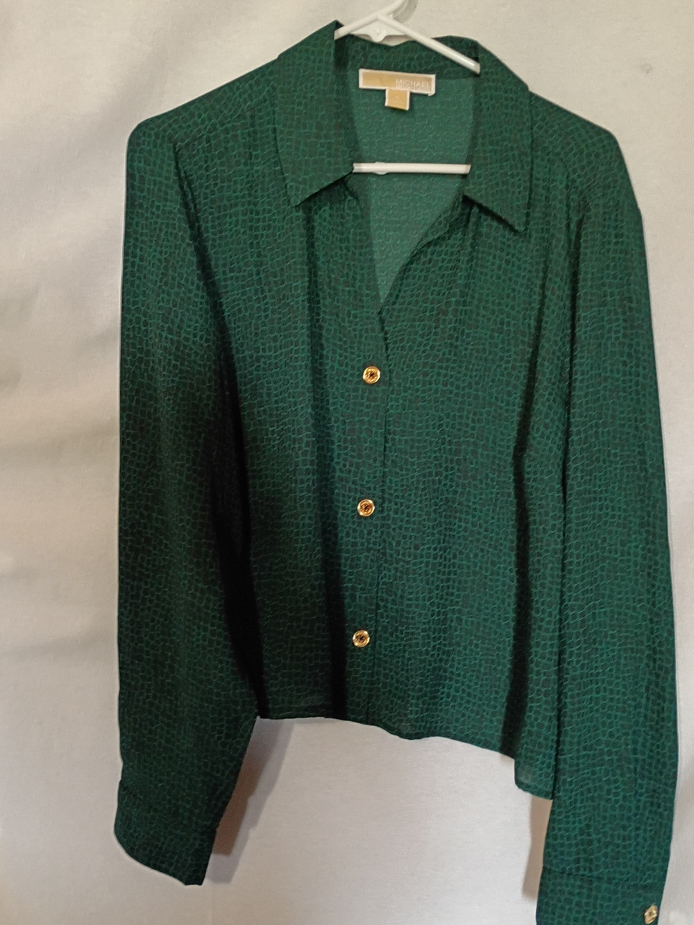 Michael Kors Emerald Green Button-Front Blouse with Gold Buttons